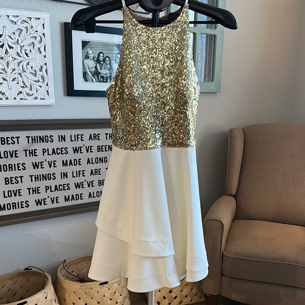 B Darlin Gold Sequin and White Mini Dress